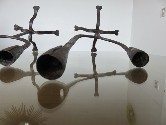 Image 1 of Kandelaars van ruw ijzer, 19e eeuw