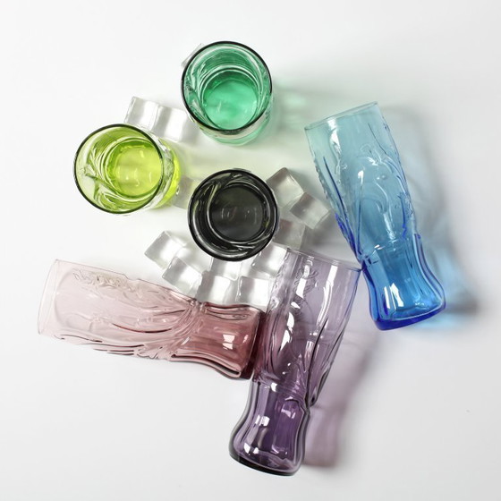 Image 1 of Set of 6 Luminarc Coca-Cola Glasses / Art Nouveau Butterfly Design / France / 2008