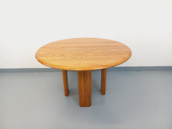 Image 1 of Vintage Seltz round dining table from the 70s/80s in solid blond elm with extensions