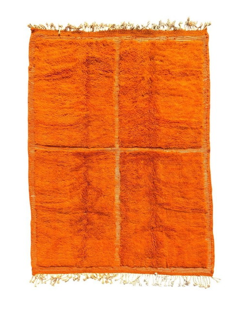 Handgeknüpfter marokkanischer Berberteppich – Oranger Wollteppich 210 x 320 cm – Moderner, strukturierter Teppich