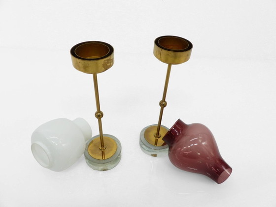 Image 1 of Paire de photophores scandinaves Gunnar Ander pour Ystad Metall, Suède 1950-1960 