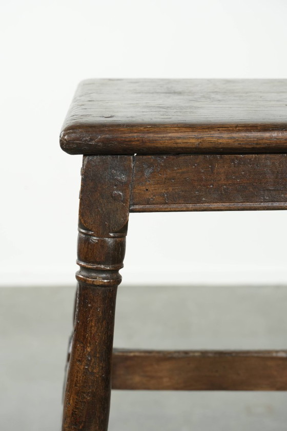 Image 1 of Unique tall antique English oak stool/joint stool from the 18th century