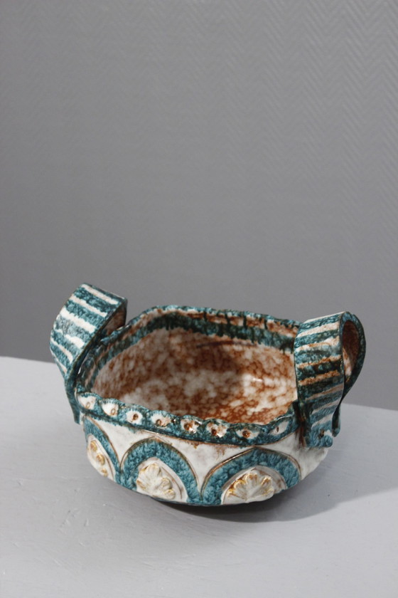 Image 1 of Fruit bowl with handles polychrome ceramic Italy 1950s style Picault Deruta