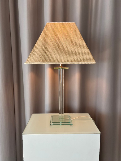 Vintage Hollywood Regency Acrylic Table Lamp With Original Woven Shade – tafellampen, Plastic (photo 2 of 14)