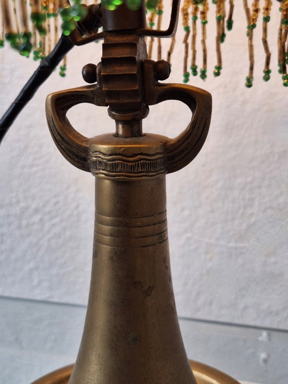 Image 1 of Antique Signed Reverse Painted Bronze Table Lamp, 1910-20