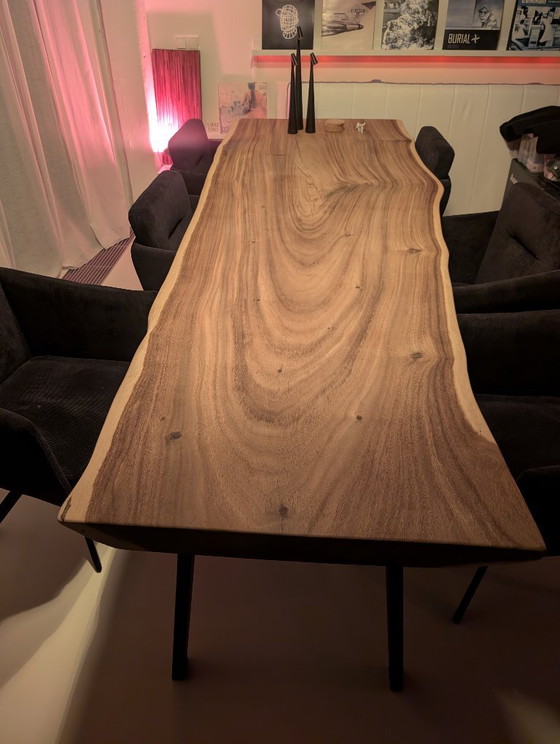 Wooden Dining table with live edge and black metal legs, Brown, Modern (photo 7 of 7)