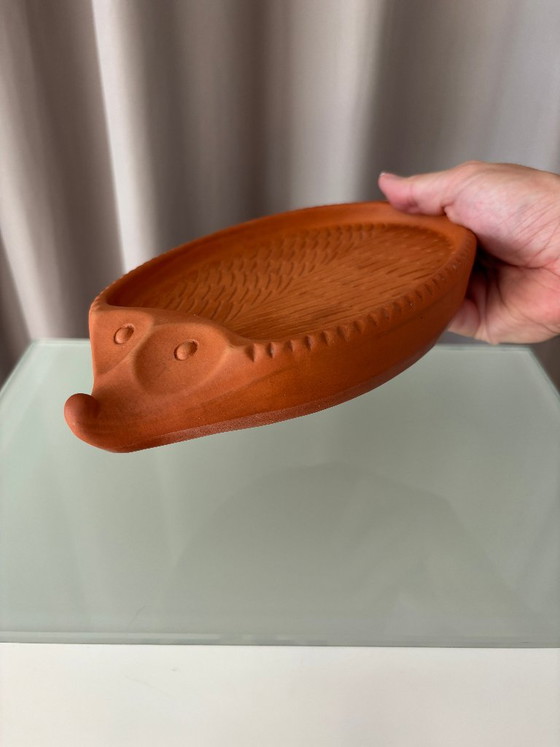 Piatto vintage in terracotta a forma di riccio per crescione, prodotto dalla B.A.F. Germania Ovest | Anni '70 (photo 2 of 10)