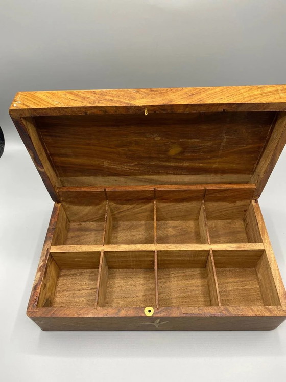 Sheesham Tea Box – 8 Compartments – Brass Bird Inlay – Decorative Objects, Wood (photo 5 of 5)