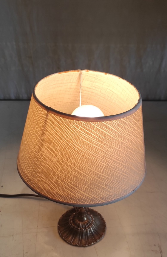 Image 1 of Brass table lamp with paper shade - mid-20th century