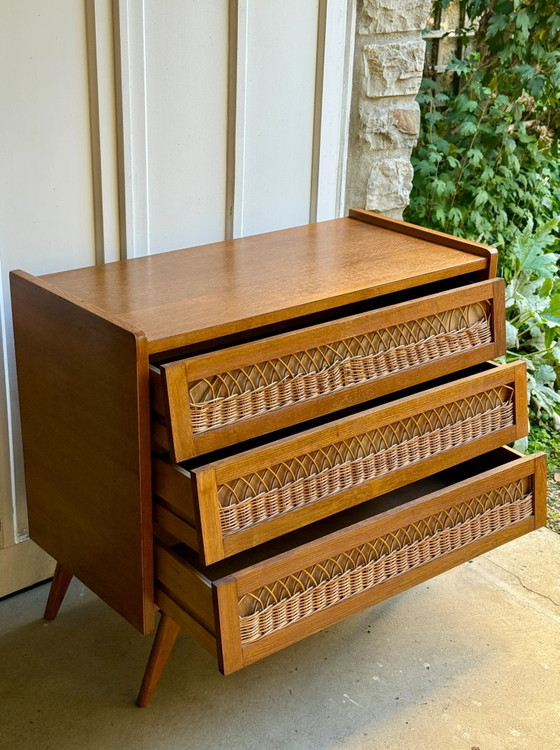 50s/60s Scandinavian Oak and Rattan Dresser, Chest of drawers (photo 11 of 14)