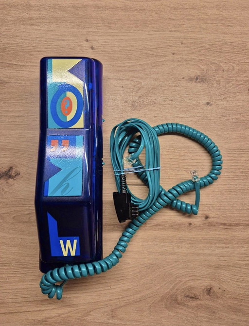Telefono vintage Swatch Twinphone Deluxe in stile Memphis Pop Art anni '80, modello "Gutenberg".