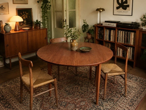 Runder skandinavischer Teak-Esstisch – Mid-Century 1960er Jahre