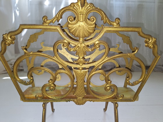 Image 1 of • Porte-revues style Hollywood Regency | Laiton et marbre onyx