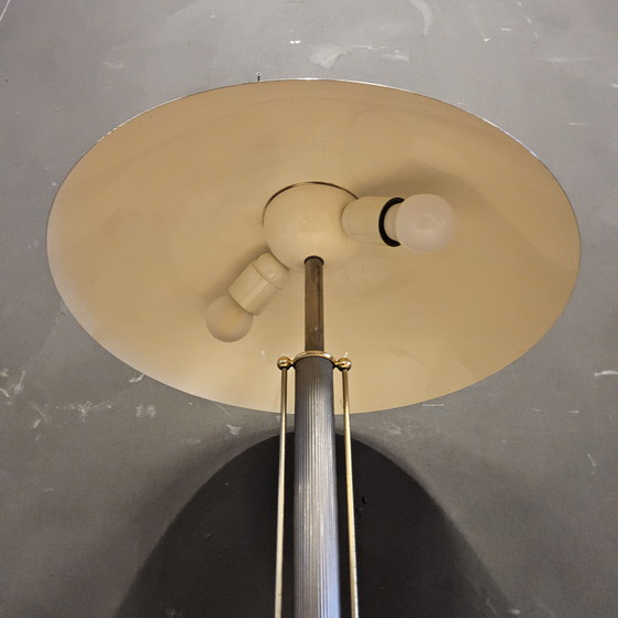 Image 1 of Vintage Chromen/Messing Paddestoel Lamp (Space Age Lamp) Bauhaus/Hollywood Regency Tafel Lamp