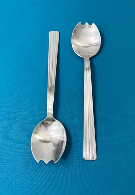 Image 1 of Servitori per insalata placcati in argento Christofle Modello Ondulation / Mira