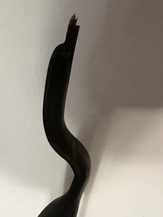 Image 1 of Grand Oiseau en Bois Noir Sculpté- Période Art-Deco H 43 cm