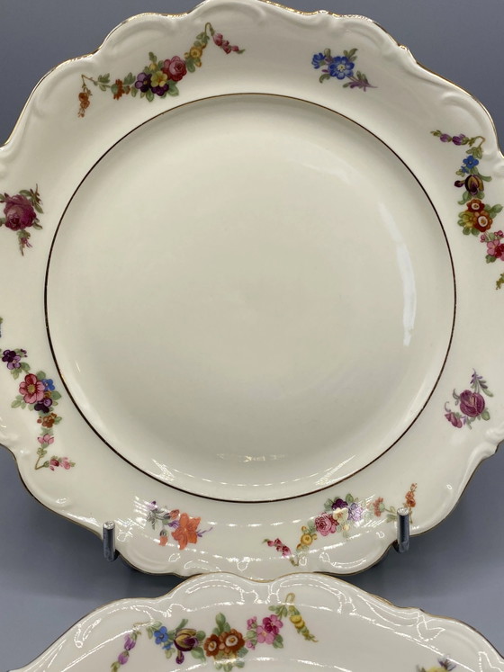6 Schumann Arzberg Bavaria dinerborden, polychroom bloemendecor – Decoratieve objecten, Porcelain, Gold (photo 3 of 5)