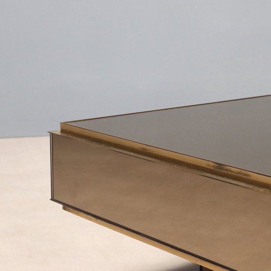 Image 1 of 1980s Smoked Glass and Brass Coffee Table