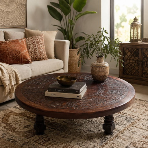 Monumentaler Angel Pazmiño Leder- & Holz-Couchtisch – Muebles de Estilo, Ecuador, 1960er/70er
