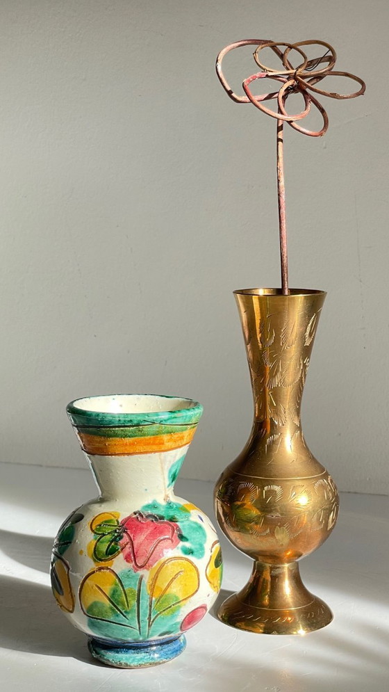 Image 1 of Vasi in ceramica vintage realizzati a mano con ottone cesellato