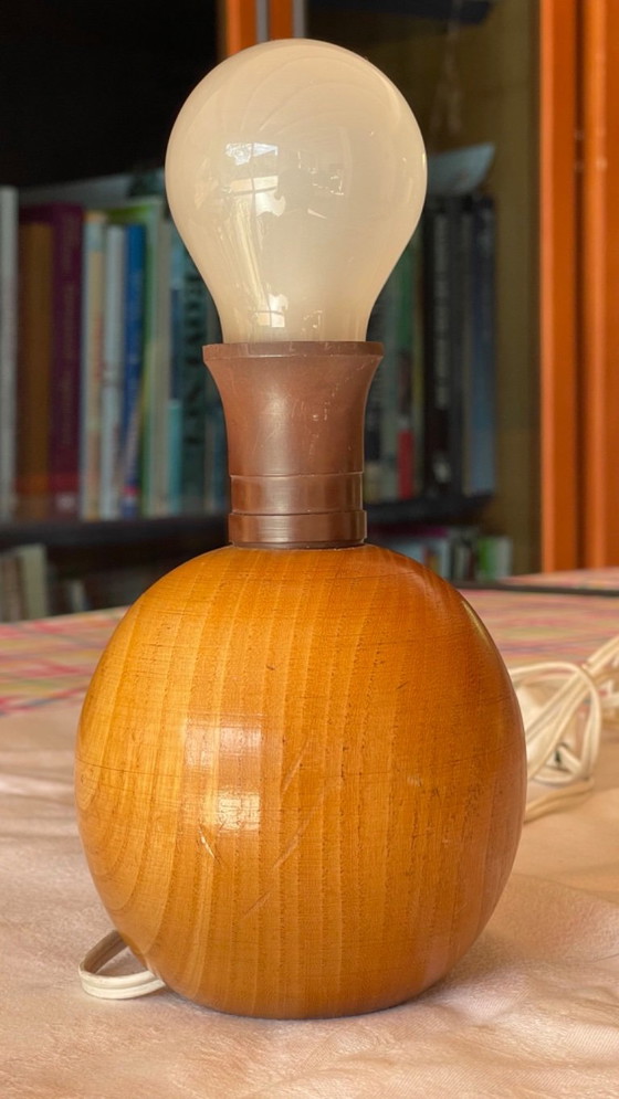 Scandinavian Mid-Century Wooden Sphere Table Lamp – Plastic (photo 4 of 10)