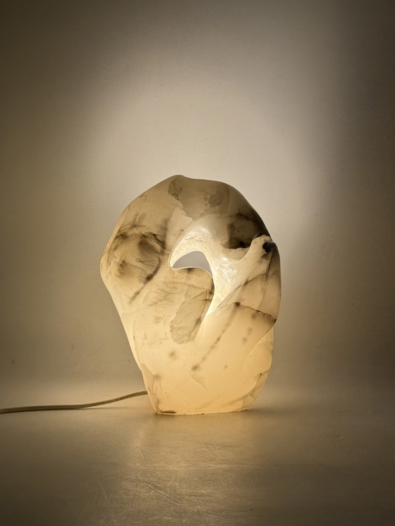 Image 1 of Sculpturale albasten tafellamp, Frankrijk 1980