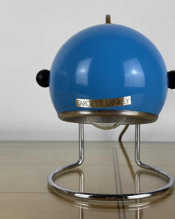 Image 1 of Table Lamp, Targetti Sankey Metal, Eyeball, 70s, Italy, Space Age, Sputnik design, 1970s, Blue Vintage Lamp with Chrome Stand