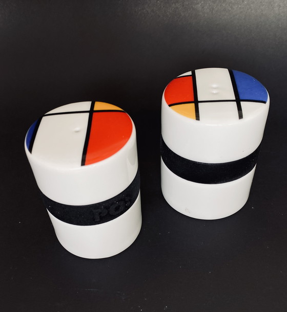 Image 1 of Ensemble sel et poivre PO vintage – design Mondrian / De Stijl – rare