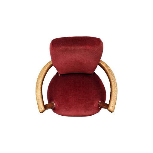 Sillón Art Déco de roble con tapizado rojo, años 20