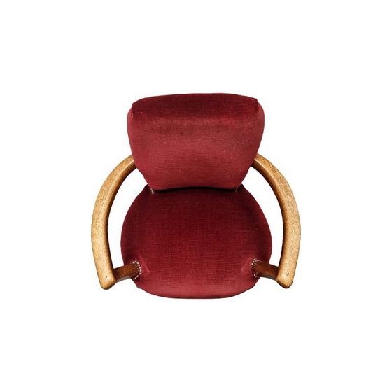 Image 1 of Sillón Art Déco de roble con tapizado rojo, años 20