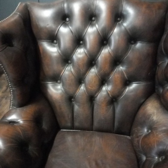 Ooorfauteuil of Wingchair Vintage George III Stijl – Wood, Leather (photo 12 of 14)