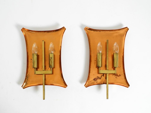 Appliques murales d'église uniques, grandes et lourdes, de style milieu du siècle, en cuivre et laiton