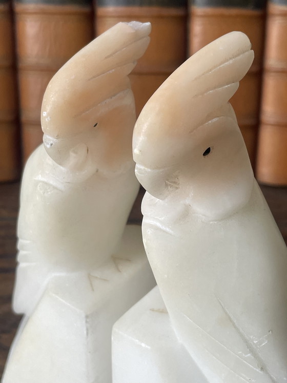 Image 1 of Vintage Italiaanse albasten boekensteunen in de vorm van vogels