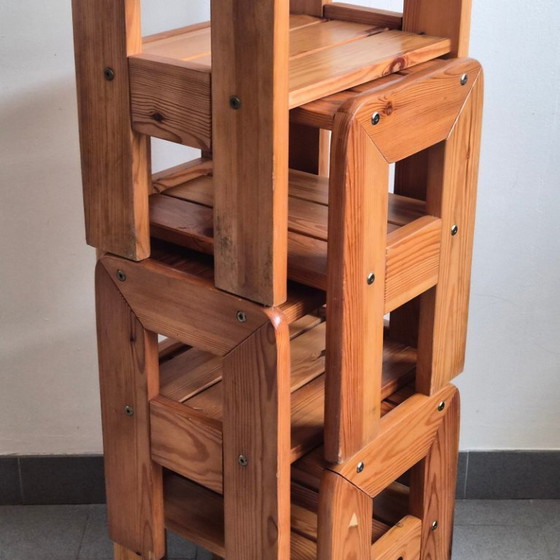 Image 1 of SET OF 4 VINTAGE 1970S PINE SIDE TABLES/BEDSIDE TABLES/LUGGAGE RACK/STOOFS