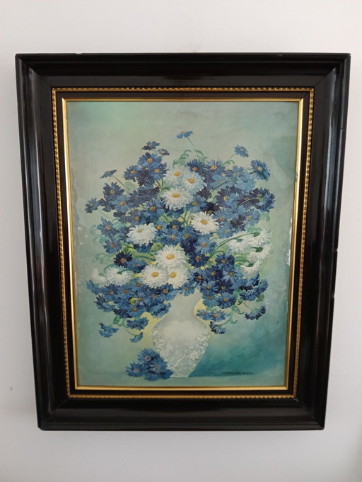 Kunst mit blauen Blumen – Marion Rice – Signiert