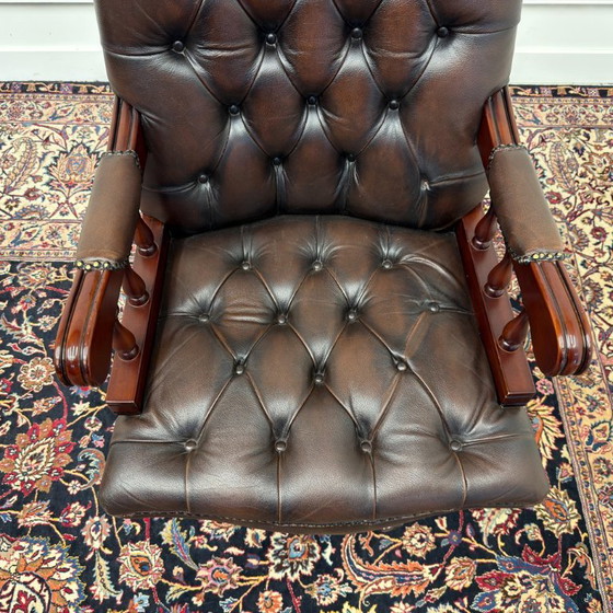 Sedia da Ufficio Chesterfield Inglese Marrone President Chair – Sedie da ufficio, Leather, Wood (photo 6 of 7)