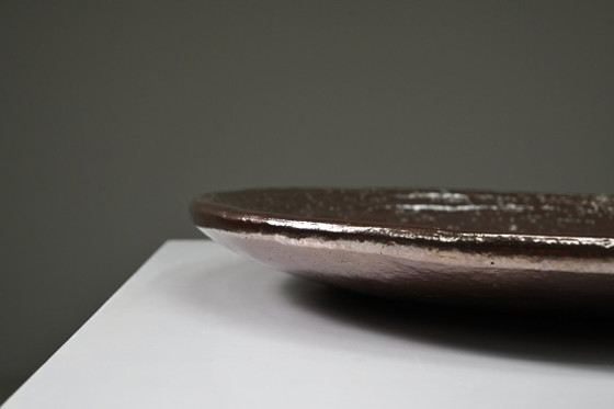 Large handmade metallic glazed ceramic bowl, circa 1980s–1990s. (photo 5 of 8)