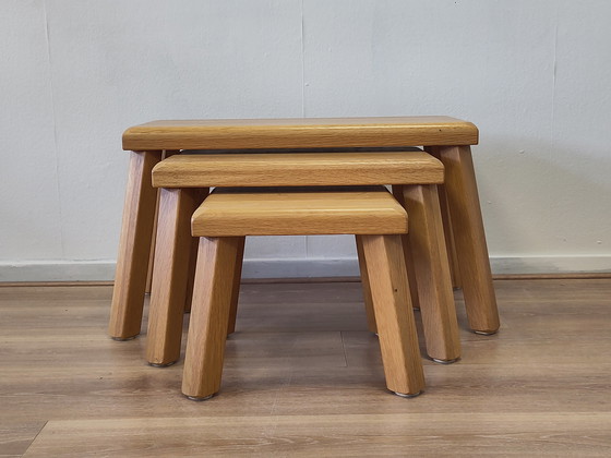 Image 1 of Vintage set of side tables in oak, brutalist