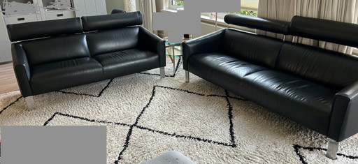 2 Leolux Patachou-Sofas - schwarzes Leder
