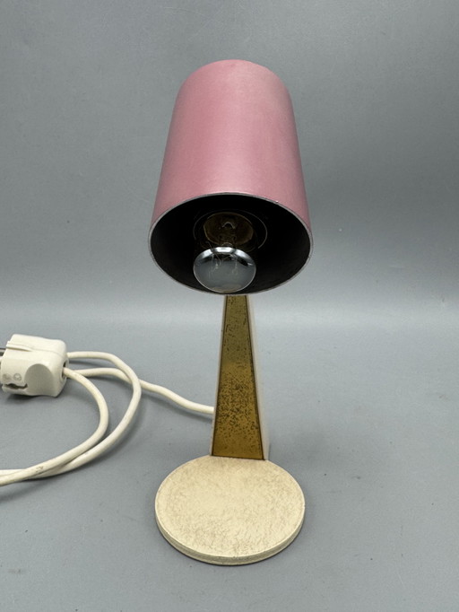 Vintage table lamp with pink shade and luminous button