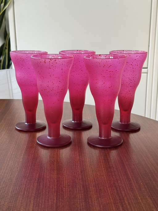 5x Vintage Montana glass ice cream sundae coupe pink red 90s – tafelaccessoires (photo 2 of 9)