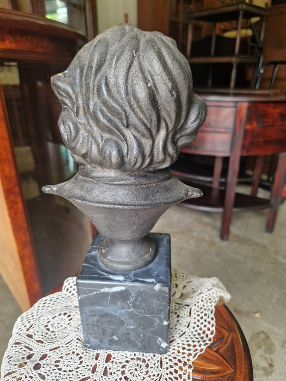 Image 1 of Heavy iron bust of Beethoven on a marble base