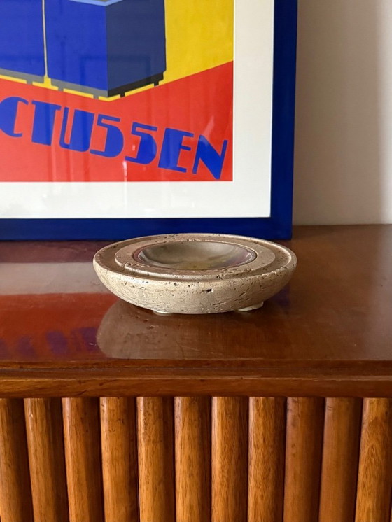 Image 1 of Asbak van travertijn en messing, Cerri Nestore, Italië, jaren 70.