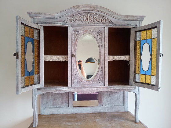 Image 1 of Antique sideboard with leaded glass and mirror