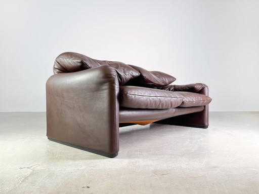 2X Cassina Maralunga 2-zitsbank leer bruin Vico Magistretti