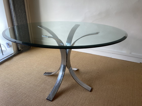 Image 1 of Glazen ronde eettafel, circa 1970