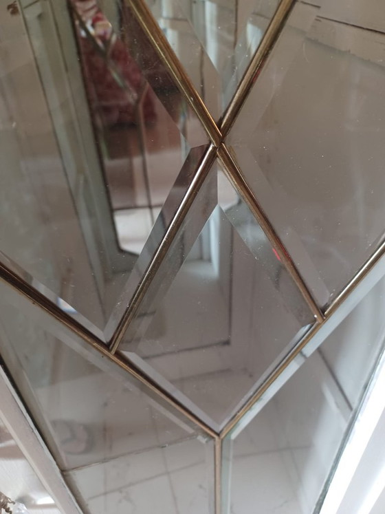 Exclusief Paar Antieke Vitrinekasten Met Facetgeslepen Spiegel-Glas-in-Lood – Wood (photo 7 of 15)