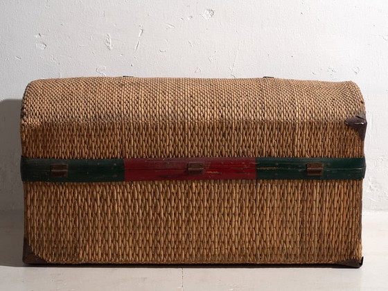 Antieke gevlochten bamboe koffer – China, circa 1920 – Reistassen, Paper, Metal, Vintage (photo 26 of 33)