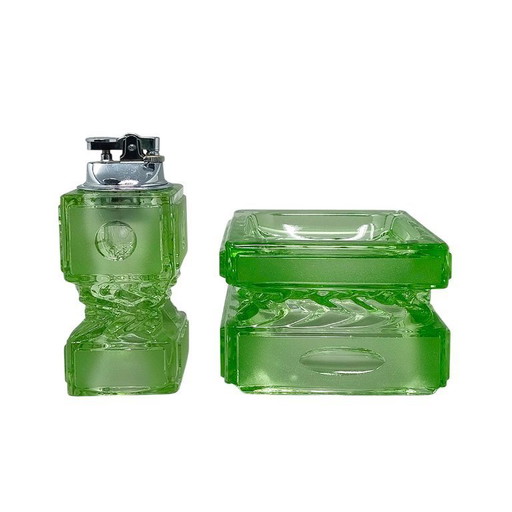 1970s Stunning Green Smoking Set By Antonio Imperatore in Murano Glass. Made in Italy