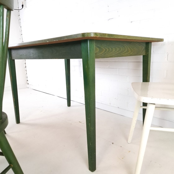 Image 1 of Vintage Tafel Met 3 Spijlenstoelen